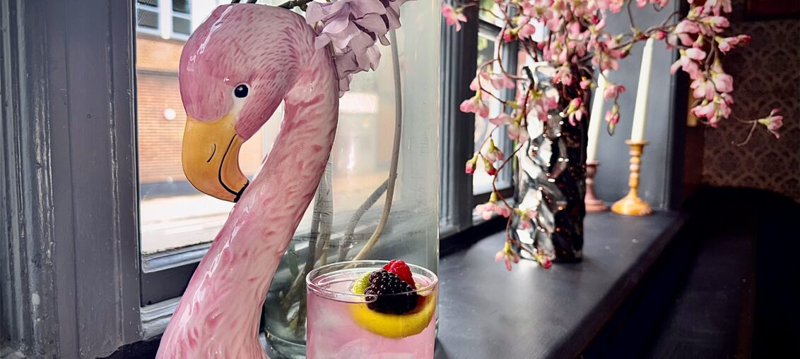 Cocktail with a flamingo vase