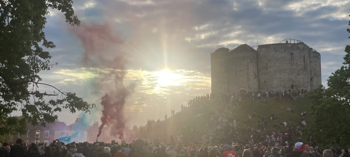 York City fans gathering at the EYE of York for trophy parade
