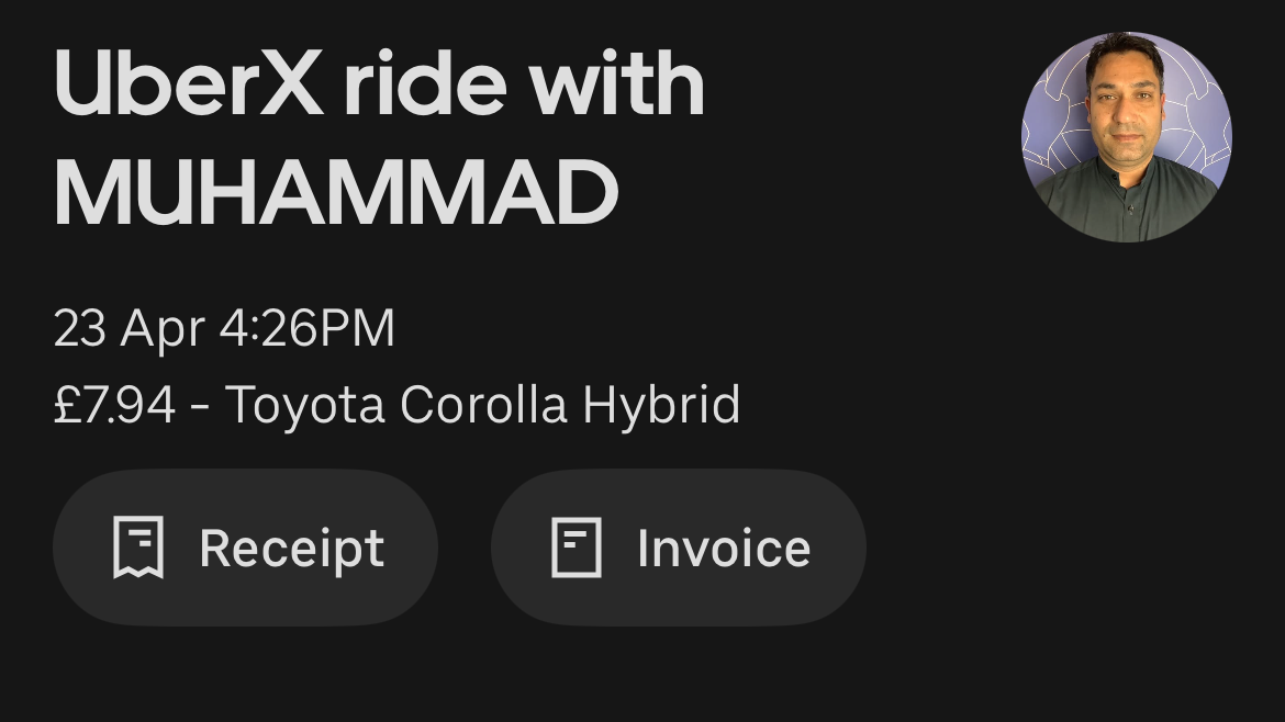 screenshot of uber ride taken with Muhammad one of York's Uber Drivers