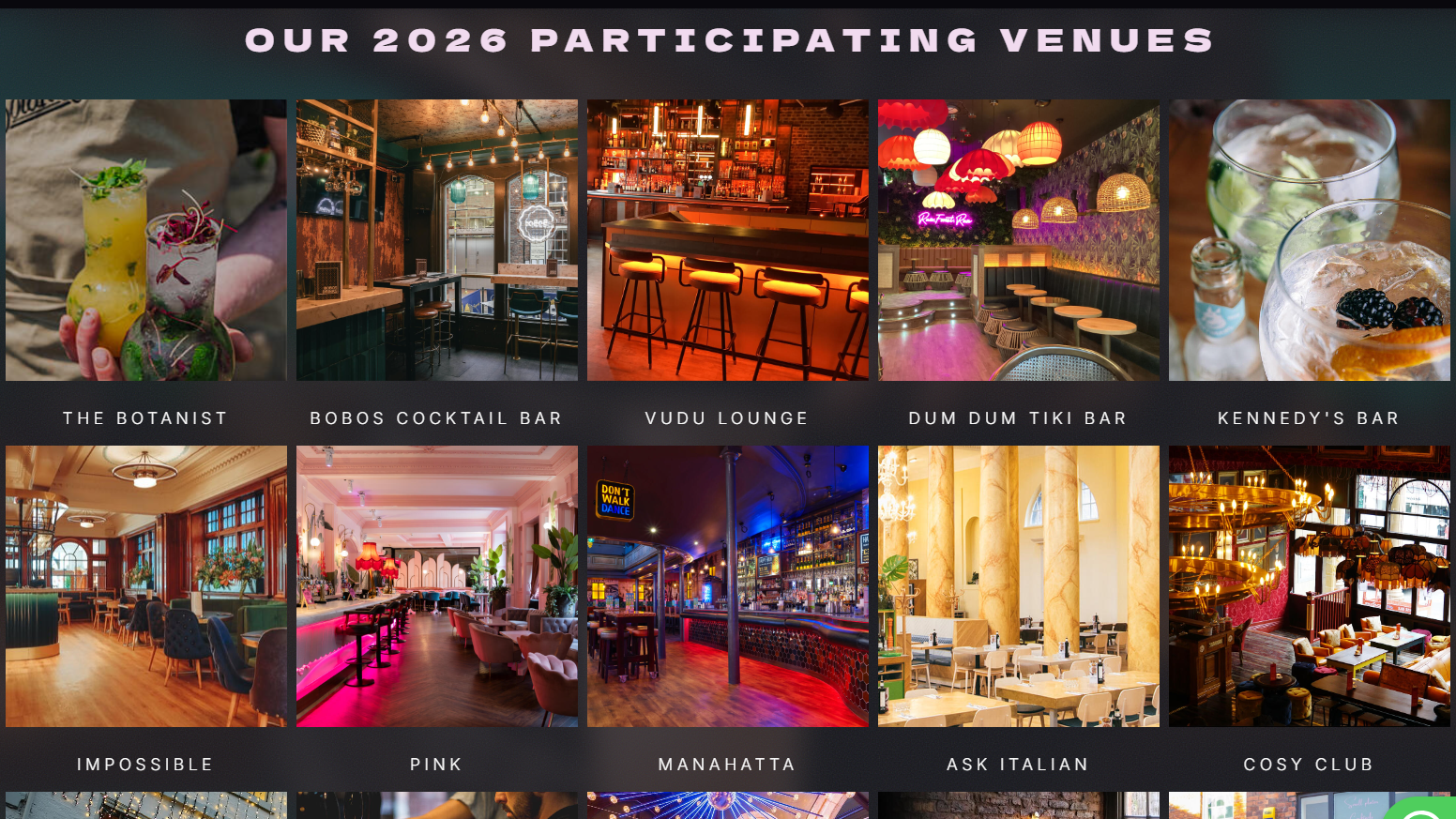Screenshot from cocktail week website of venues participating.